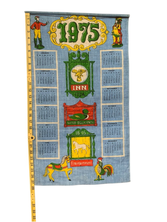 Unbranded Other - Vintage 1975 Decorative Wall Calendar Hanging Fabric Decor Blue Green